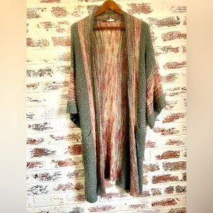 Easel Duster Cardigan Bohemian Knit Open Front Bell Sleeve Oversized Boho Sz M/L